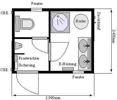 10'-Sanitrcontainer / Grundriss-Skizze